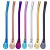 Stainless Steel Straws Colorful Filter Stirring Spoon Straws Reusable Rainbow Straws Tea Gourd Drink Accessories M2378