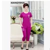 Kobiety Ustawia 2 sztuki Drukowanie Bawełniane Odzież Zestaw Duży Rozmiar XL-4XL 2020 Lato W średnim wieku Matka Wysokiej Jakości Marka Topy + Spodnie