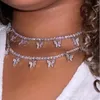 Butterfly Choker Naszyjniki złota srebrne 2 warstwy projektant zwierząt wisiorek lodowany łańcuch moda rhinestone Hip Hop Blat