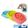 Plastic Pet Feeder Anti Choke Dog Bowl Puppy Cat Slow Down Eatting Feeder Healthy Diet Dish Jungle Design Pink Blue Green