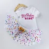 INS Baby Tutu Dot Skirt + letter print Romper + Crown Headband 3pcs/set Girls Birthday Photography Dress Kids Princess Party Clothe M2449