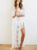 Traje de baño de las mujeres 2021 Crochet blanco Playa de punto Cubierta de playa Túnica Long Pareos Bikinis Ups Swim Robe Plage Beachwear