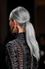 Korte grijze rechte schotel haarbroodje verlenging Easy Stretch Hair Combs Clip in Ponytail Extension Scrunchie Chignon Lade Paardenstaart Haarstukken