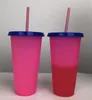 24oz Magic Color Changing Cup Tumblers Plastic Drinking cup with lid and straw Candy colors magic coffee mug SN4503