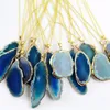 Natural stone agate necklace Stainless Steel chain Gold edge irregular shape Gold chains Necklaces pendant women fashion jewelry will and sandy gift
