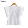 Frauen Blusen Shirts Vadim Süße Schwarz Weiß Bluse Schmetterling Zurück Zipper Kurzarm Weibliche Casual Shirts Sommer Tops Blusas