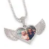 Custom Made Photo Necklace Gold Silver Color Iced Out Bling CZ Angle Heart Wings Pendant Necklace For Men Women with 24inch Rope Chain