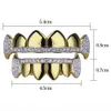 18k Real Gold Punk Hiphop CZ Zircon Poker Letters Vampire Teeth Fang Grillz Diamond Grills Hemas Tooth Cap Rapper Jewelry for COS1988793