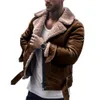 2020 Mode Jacke Männer Faux Pelz Revers Kragen Langarm Vintage Leder Jacke Warme Outwear Motorrad Leder Mantel Men250s