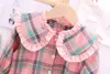 Baby Mädchen Kleidung Plaid Mädchen Shirts Rüschen Kragen Kleinkind Tops Karo Kinder Bluse Designer Infant Mädchen Outfits Baby Kleidung DW4566