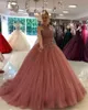 Glamorous Halter Vestidos de Quinceanera Sweet 16 Vestidos 2020 Applique 3D Flores Plissado Tule Empire Cintura Vestido De Prom Vestidos Formal Vestidos