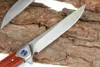 고품질 볼 베어링 플리퍼 접는 나이프 8cr14mov 새틴 드롭 포인트 블레이드 로즈 우드 + 스테인레스 스틸 핸들 EDC 포켓 칼