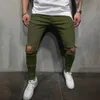 Calças masculinas moda buraco casual pencilpants meados homens cordão corredor sólido lazer macho macho