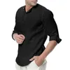 2020 Hot Mens Cotton Linen Henley 3/4 Sleeve Shirt Casual Breathable Shirts Fashion Summer Beach Tops