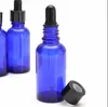 500pcs 30ml Blue Glass Bottle With Lotion Sprayer Essential Oil Spray Dropper Essence Empty Bottles With Black Plastic Cover