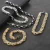 8mm Hip Hop Black Gold Silver Color Stainless Steel Flat Byzantine Chain Bracelet for Men Bracelets Male Jewelry