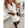 2020 büro Dame Blazer Kleid Frauen Casual Kerb Kragen A-Line Mini Kleider Robe Femme Langarm Tasten Schlank Party Vestido