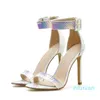 Vente chaude-grande taille 35 à 40 41 42 sexy bride à la cheville bleue femme designer sandales à talons hauts chaussures de mariage en argent viennent avec boîte