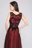 US Warehouse Elegant Black Lace Tulle Prom Dresses 2020 Unique Design Burgundy Evening Party Dresses With Sash Boutique Occasion D2905686
