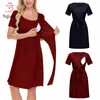 Women's Faux Wrap Pregnancy dress Maxi Maternity Dress with Tie Belt Short Sleeve Plus size Nursing Solid Clothes Homewear