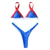 Women039s Swimwear Color Block Stitching Bikini Sets Sexy Backless Padded Pushup Bra Tight Low Waist Thong Swimming Suits Braz7717085