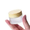 Frosted Glass Jar Cream Flaskor Runt kosmetiska burkar Hand Face Packing Bottle 5G 50G burk med träkornskydd pp