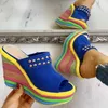 2021 sandale WENYUJH coloré loisirs femmes compensées été sandales femme Sexy Mules fête plate-forme talons hauts chaussures Woman1