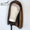Beeos 150% 13*4 Deep Part Lace Front Human Hair Wig Straight Bob 1B27 Highlight Pre Plucked Brazilian Remy Hair 8"-16