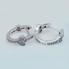 Серьги-кольца с сердечком из розового золота для женщин, свадебный подарок для Pandora 925 Silver Pave Heart Hoop Earrings с оригинальным набором коробок