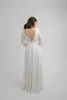 2020 Chiffon Modest Wedding Dress Boho Långärmade Simple Low V Back Custom Made Bogemian Informal Beach Bridal Gowns Enkel A-Line