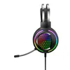 Cuffie da gioco con luce RGB colorata USB 7.1 Riduzione del rumore cablata Cuffie stereo Super Bass Channel Cuffie da gioco per PC con microfono Modi Blu rosa per auricolare per ragazza