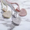 Roségouden Iced Out Cubic zirconia aangepaste foto hanger ketting liefde hart openbare raket charme gepersonaliseerde herdenkingsmeemorge valentijn geschenken voor liefhebbers mannen vrouwen vrouwen