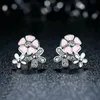 Orecchini a bottone con fiori rosa Belle donne Gioielli regalo per ragazze con scatola originale per set di orecchini con diamanti CZ in argento sterling 9255214718