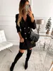 2020 büro Dame Blazer Kleid Frauen Casual Kerb Kragen A-Line Mini Kleider Robe Femme Langarm Tasten Schlank Party Vestido