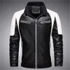 Man ColorBlock PU Lederen Jassen Mode Paneelte Motorfiets Wassen Bovenkleding Designer Male Nieuwe Stand Kraag Lange Mouwen Slanke Zipper Jas