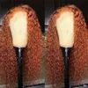 13x1ブラジルの巻き毛髪のかつら150％密度オレンジジンジャーカラーレミーロングレースフロントヒューマンウィッグプリプルック波WIG265W