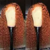 13x1 Brazilian Curly Human Hair Wigs 150% Density Orange Ginger Color Remy Long Lace Front Human Wig Pre Plucked Wave Wig265W