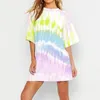 Maillots de course Tie Dye Print T Shirt Femmes Tops Tees O-cou À Manches Courtes Femme T-Shirt Streetwear Surdimensionné Top Femme TShirt Casual