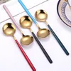 Stainless steel dessert spoons stoving varnish spoon Round Gold ice scoop mug cup spoon Home Bar Flatware drop ship