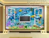 Niestandardowe zdjęcia tapety na ściany 3D Delfin Mural 3D Okno Sceneria Podwodna Świat Fantasy Fototapeta Do salonu Tło Malowanie ścienne