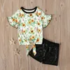 INS été filles costumes fleur T-shirt + sequin shorts 2pcs / set filles douces tenues enfants vêtements de créateurs filles vêtements enfants costumes