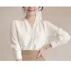 Vrouwen shirts met lange mouw solide witte chiffon kantoor blouse kleding dames tops en blouses blusas mujer de Moda 2020 A403 CX200709