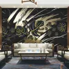 مخصص صور جدارية خلفيات 3d الإبداعية الذهب الأسود أوراق الرخام نمط غرفة المعيشة أريكة التلفزيون خلفية جدار أوراق ديكور المنزل