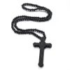 Hip Hop 4Colors Cross Wood Necklace Round Wood Beaded Choker Chain Printed Grain Charm Pendant Clavicle Chain Women Men Smycken Gåvor