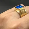 Fashion Retro Gold Dragon Totem Stainless Steel Rings For Men Blue Rhinestone Rings Of Size 7 8 9 10 11 12