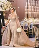 Luxury Long Sleeves Mermaid Wedding Dresses With Detachable Train High Neck Overskirt Bridal Gowns Embroidered Lace Beaded High Quality