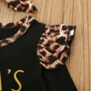 Baby Girl Outfits Toddler Lettera Pagliaccetti Leopard Pants Fascia 3 pezzi Set Flying Long Sleeve Abbigliamento per bambini Boutique Abbigliamento per neonati DW5618