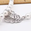 Hand knotted 8mm white shell pearl micro inlay zircon feather accessories necklace sweater chain 90-95cm