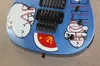 Серебро / синяя электрическая гитара с рисунком свиньи, розовая роза Флойда, фрета палиса, может быть настроена в соответствии с запросом