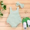 Baby pasgeboren baby effen romper hoofdbanden sets mouwloze jarretel jumpsuit sling bodysuits zomer casual outfit uit één stuk kleding M2483